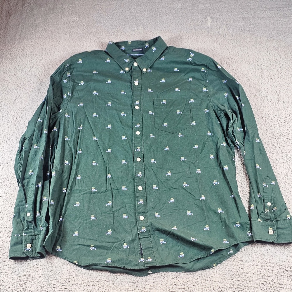 American Eagle Mens XL Button Down Green  Seriously Soft All Over‎ Print